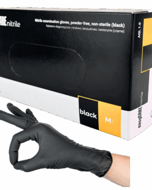Rękawiczki nitrylowe bezpudrowe jednorazowe czarne ZARYS – rozmiar M (100 szt.)