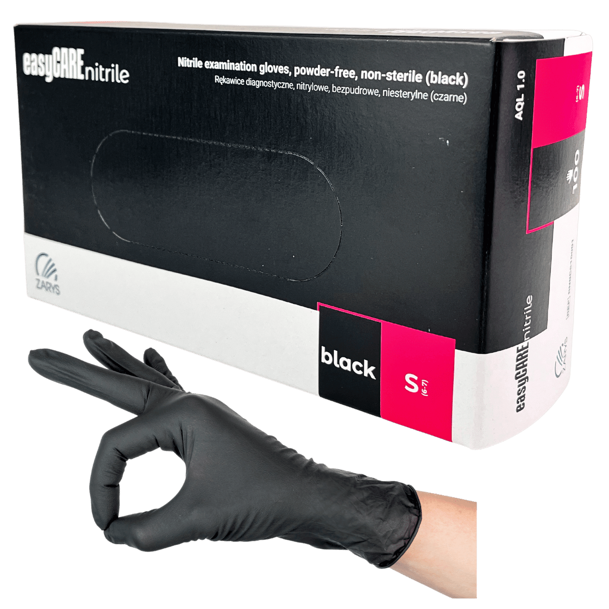 Rękawiczki nitrylowe bezpudrowe jednorazowe czarne ZARYS – rozmiar S (100 szt.)