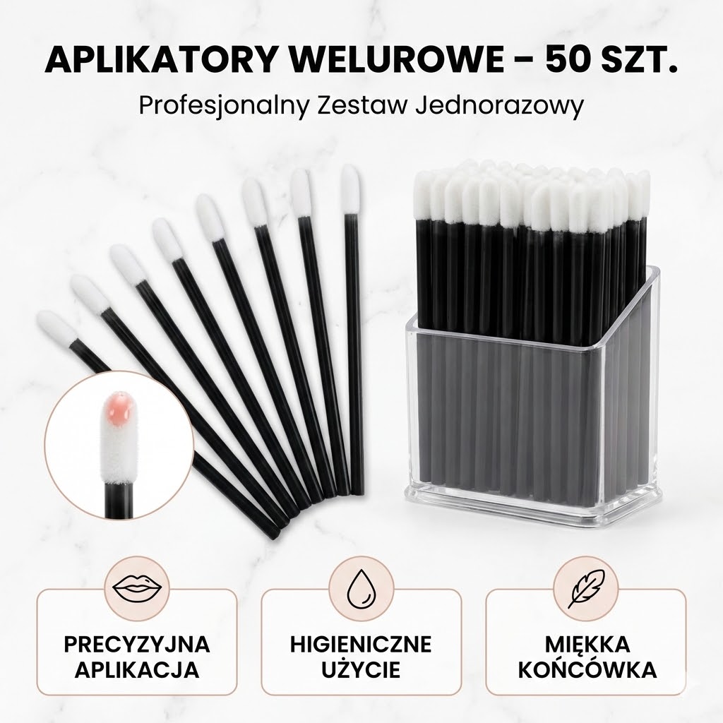 Aplikatory welurowe do ust i makijażu – czarne, jednorazowe | 50 szt. Aplikatory welurowe do ust i makijażu – czarne, jednorazowe | 50 szt. - obrazek 3